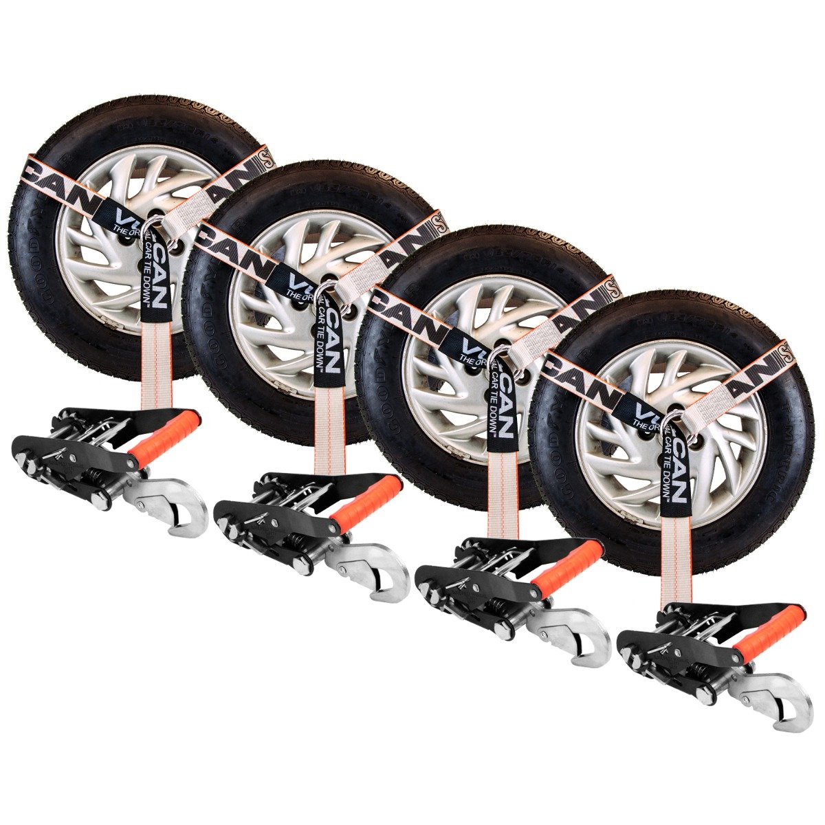 VULCAN Silver Series Axle Strap Tie Down Kit – Ratchet Straps With Wire Hooks For Hauling