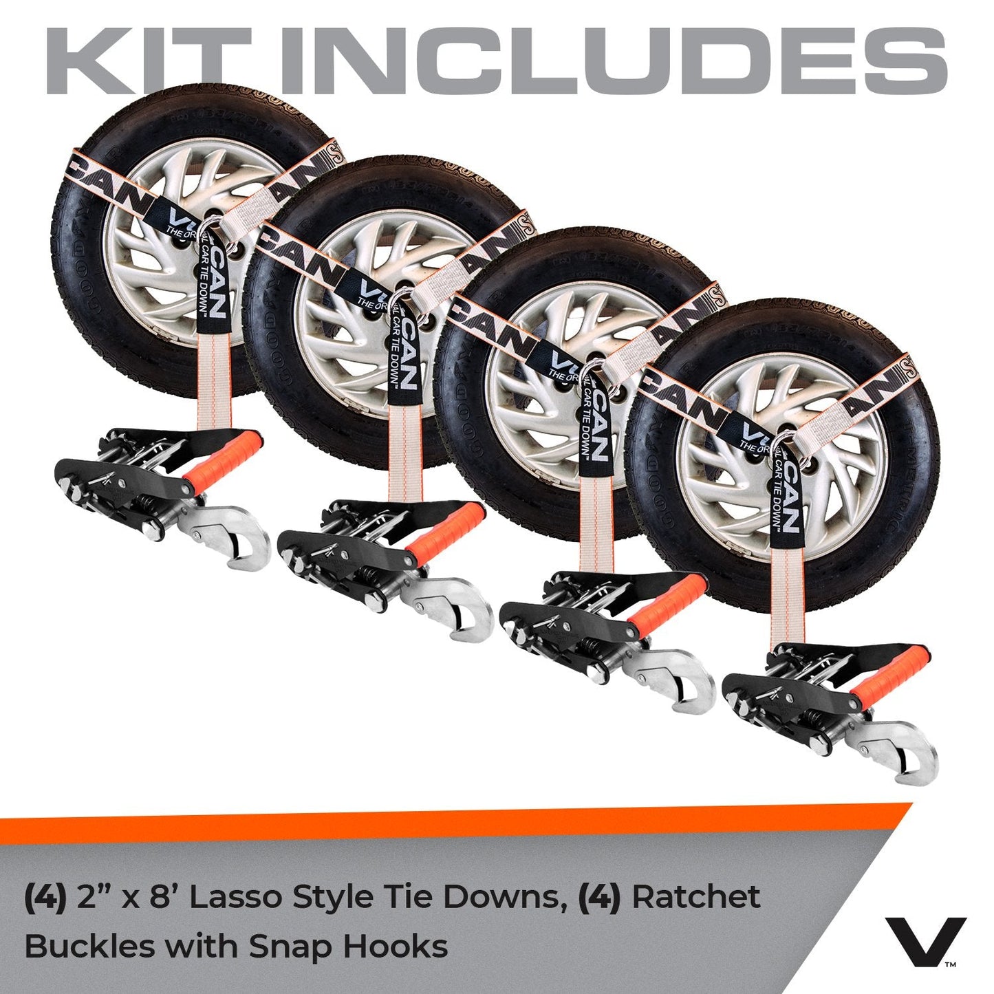VULCAN Car Tie Down with Snap Hooks - Lasso Style - 2 Inch x 96 Inch - 3,300 Pound Safe Working Load