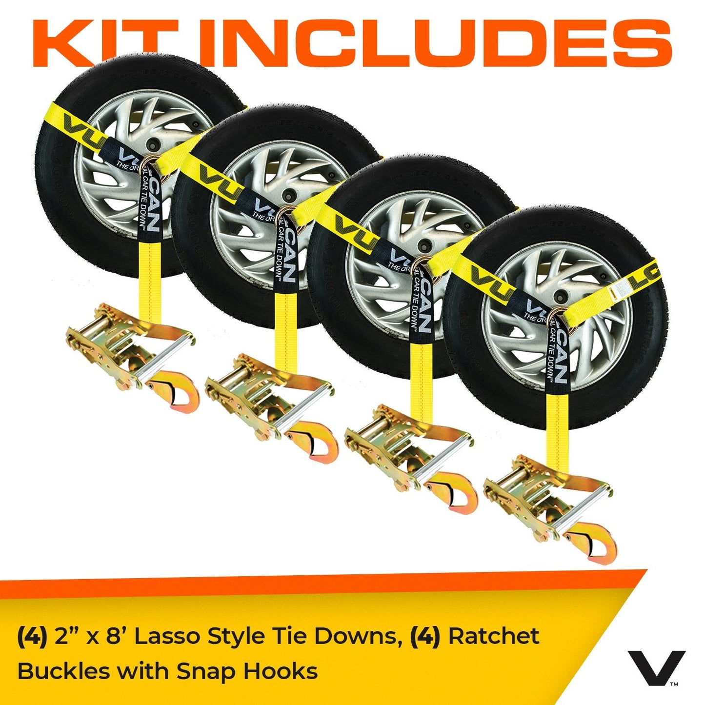 VULCAN Car Tie Down with Snap Hooks - Lasso Style - 2 Inch x 96 Inch - 3,300 Pound Safe Working Load