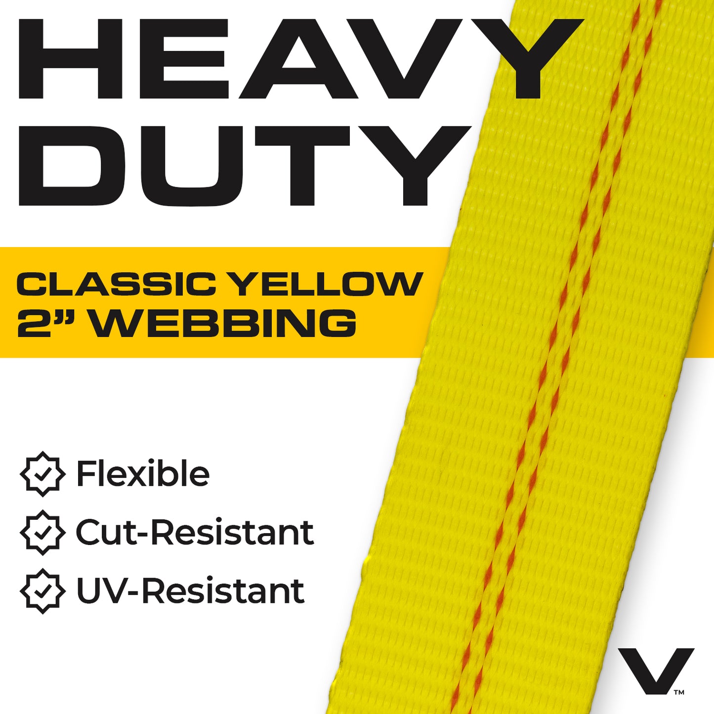 VULCAN Car Tie Down with Snap Hooks - Lasso Style - 2 Inch x 96 Inch - 4 Pack - Classic Yellow - 3,300 Pound Safe Working Load