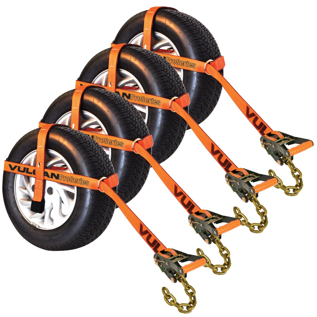 VULCAN Car Tie Down with Adjustable Loop - Chain Ratchet - 3,300 Pound Safe Working Load