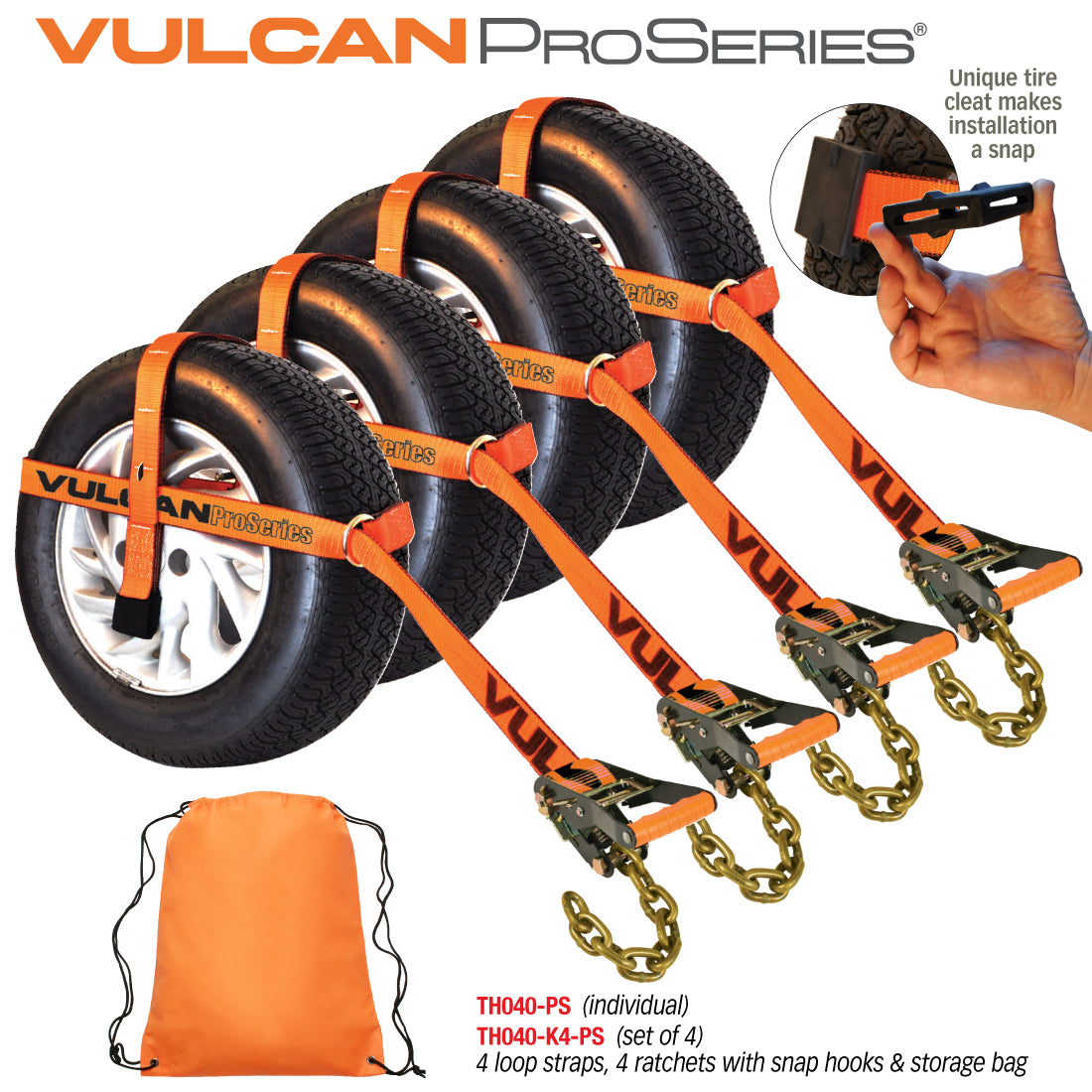 VULCAN Car Tie Down with Adjustable Loop and Chain Tail - Basket Style - 4 Pack - PROSeries - 3,300 Pound Safe Working Load