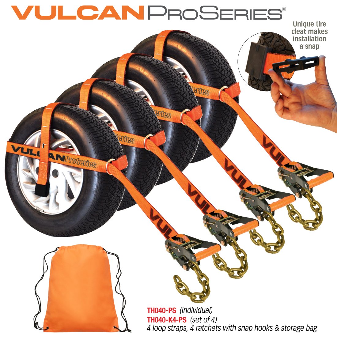 VULCAN Car Tie Down with Adjustable Loop - Chain Ratchet - 3,300 Pound Safe Working Load