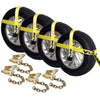 VULCAN Car Tie Down with Adjustable Loop - Chain Ratchet - 4 Pack - Classic Yellow - 3,300 Pound Safe Working Load