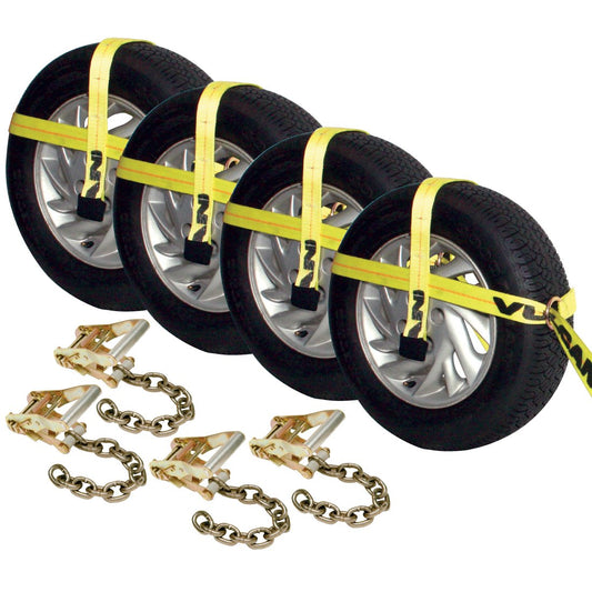 VULCAN Car Tie Down with Adjustable Loop - Chain Ratchet - 3,300 Pound Safe Working Load