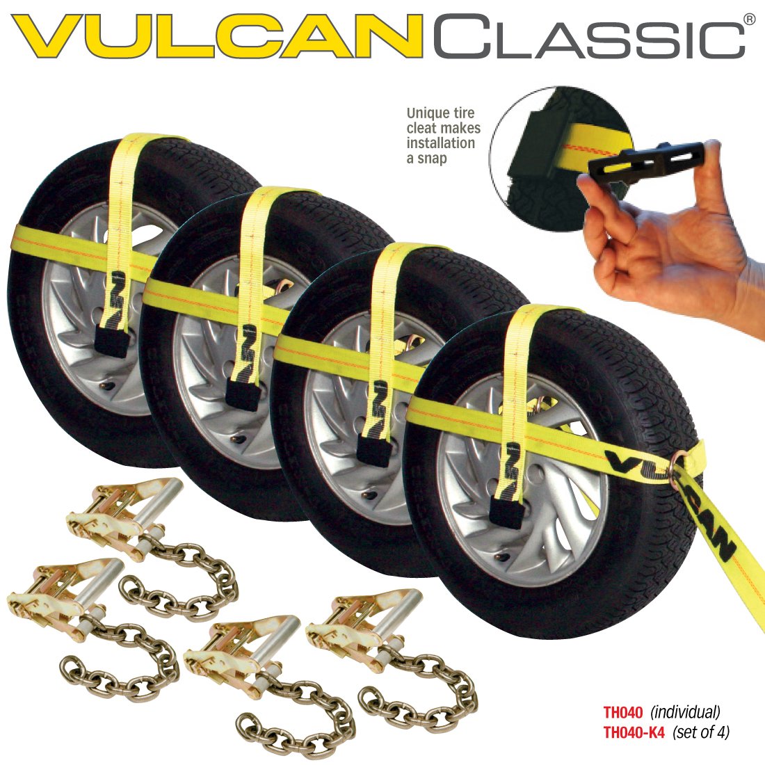 VULCAN Car Tie Down with Adjustable Loop - Chain Ratchet - 3,300 Pound Safe Working Load