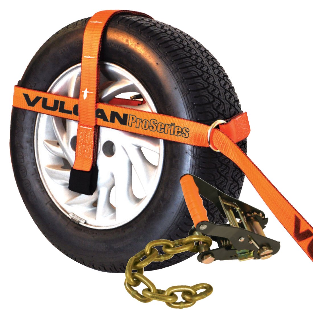 VULCAN Car Tie Down with Adjustable Loop - Chain Ratchet - 3,300 Pound Safe Working Load