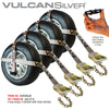 VULCAN Car Tie Down - Adjustable Loop Basket Style - Chain Tail - 4 Pack - Silver Series - 3,300 Pound Safe Working Load