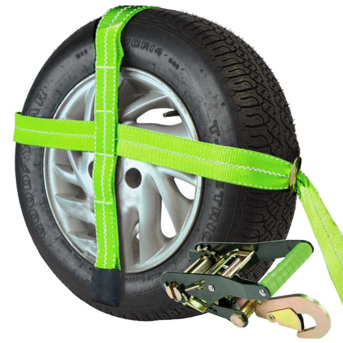 VULCAN Car Tie Downs - Snap Hook - Adjustable Loop - 4 Pack - High-Viz - 3,300 Pound Safe Working Load