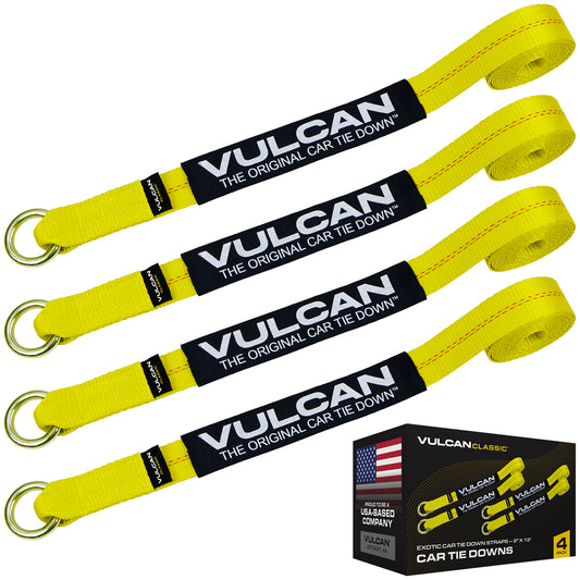 VULCAN Loop Exotic Car Tie Down Straps - 2 Inch x 12 Foot - Classic Yellow - Includes Four 2 Inch x 144 Inch Loop Straps