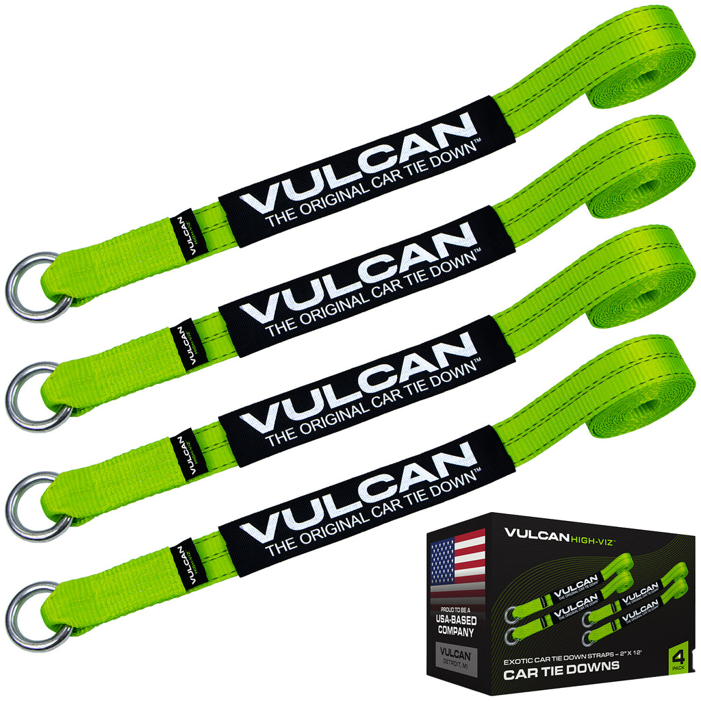 VULCAN Exotic Car Rim Tie Down Set - 2 Inch x 144 Inch - 4 Straps - High-Viz - 3,300 Pound Safe Working Load