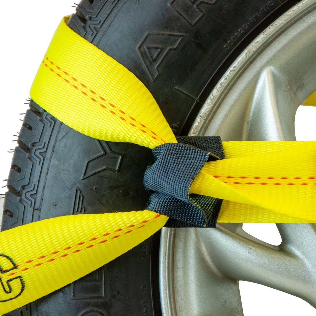 VULCAN 8-Point Roll Back Vehicle Tie Down Kit with Snap Hook on Strap Ends and Chain Tail on Ratchet Ends - Set of 4 - Classic Yellow