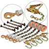 VULCAN 8-Point Roll Back Vehicle Tie Down Kit with Snap Hook on Strap Ends and Chain Tail on Ratchet Ends - Set of 4 - Silver Series