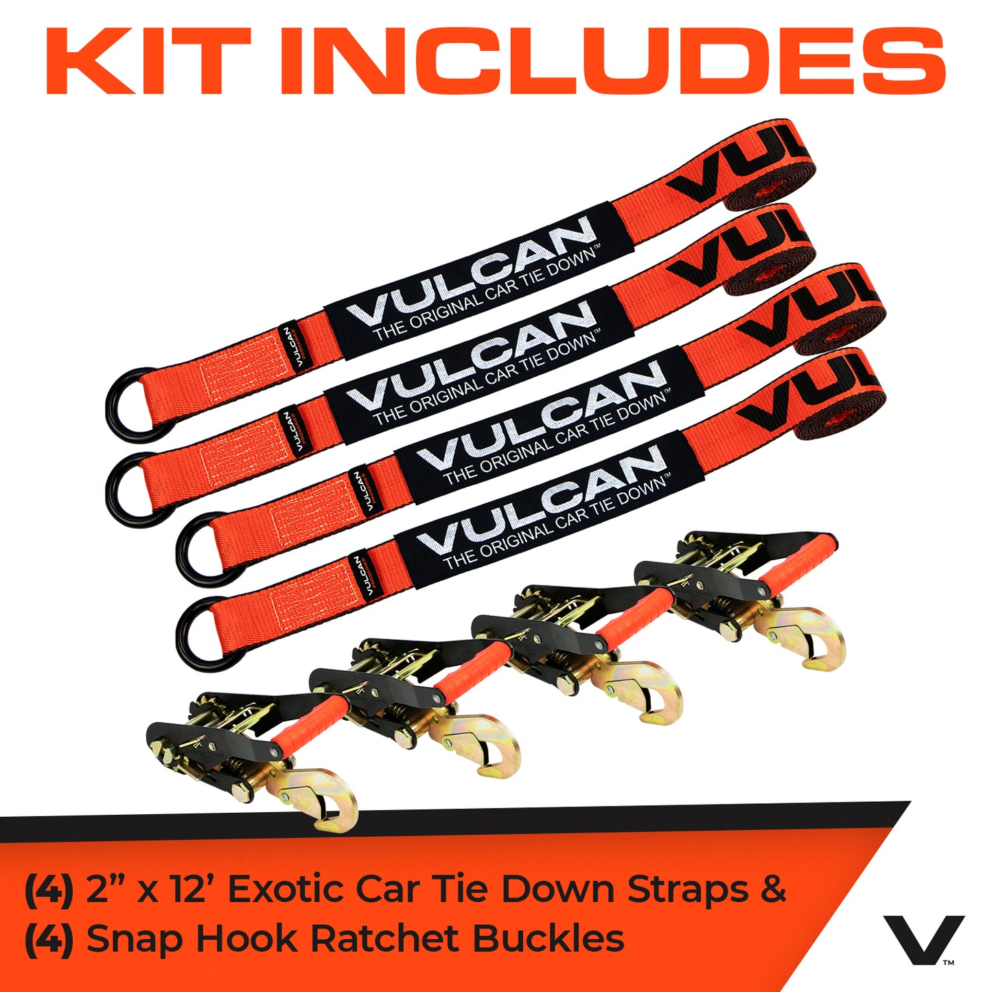 VULCAN Wheel Tie Down Kit with Snap Hook Ratchets - 4 Pack - PROSeries - 3,300 Pound Safe Working Load