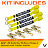 VULCAN Car Rim Tie Down System with Ratchets - 2 Inch x 144 Inch - 4 Pack - Classic Yellow - 3,300 Pound Safe Working Load