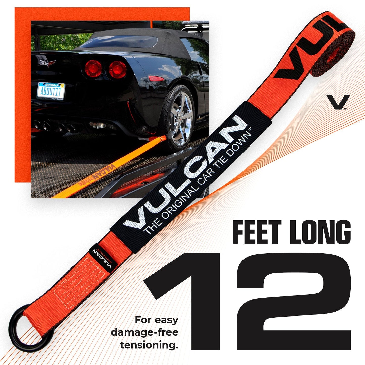 VULCAN Exotic Car Rim Tie Down Set with Flush Mount Pan Fittings - 2 Inch x 144 Inch - 4 Straps - PROSeries - 3,300 Pound Safe Working Load
