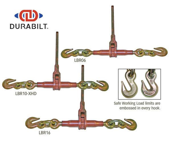 Durabilt Ratchet Style Load Binder with 2 Grab Hooks - 2,600 Pound Safe Working Load (For 1/4" Grade 43 Chain)