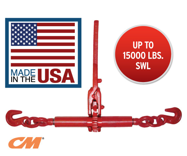 Columbus Mckinnon Ratchet Style Load Binder with 2 Grab Hooks - 7,100 Lbs. Safe Working Load - Made In The U.S.A. (For 3/8 Inch Grade 70 or 3/8 Inch Grade 80 Chain)