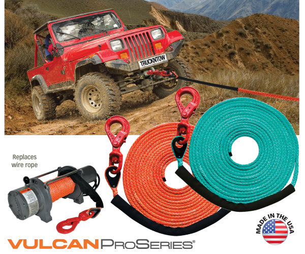 VULCAN Dyneema Synthetic Rope Winch Line - Locking Swivel Hook - 1/2 Inch x 35 Foot - Green - 30,400 Pound MBS - 7,600 Pound Safe Working Load