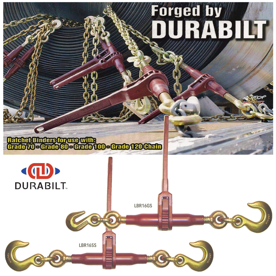 Durabilt Ratchet Style Load Binder with 2 Slip Hooks - 13,000 Lbs. Safe Working Load (For 5/8'' Grade 43 or 1/2'' Grade 80 Chain)