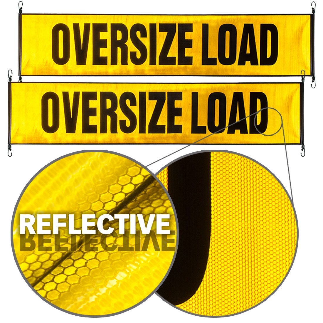 VULCAN Oversize Load Banner with Heavy Duty Stretch Cords and Metal Hooks - 2 Pack - Reflective - 18 Inch x 84 Inch