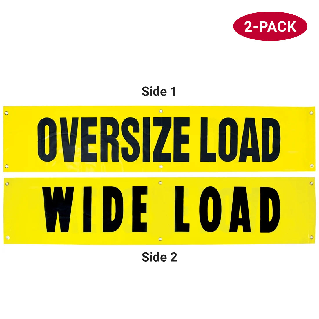 VULCAN Wide Load/Oversize Load Banner with Heavy Duty Brass Banner Grommets - Reversible - 18 Inch x 84 Inch - 2 Pack