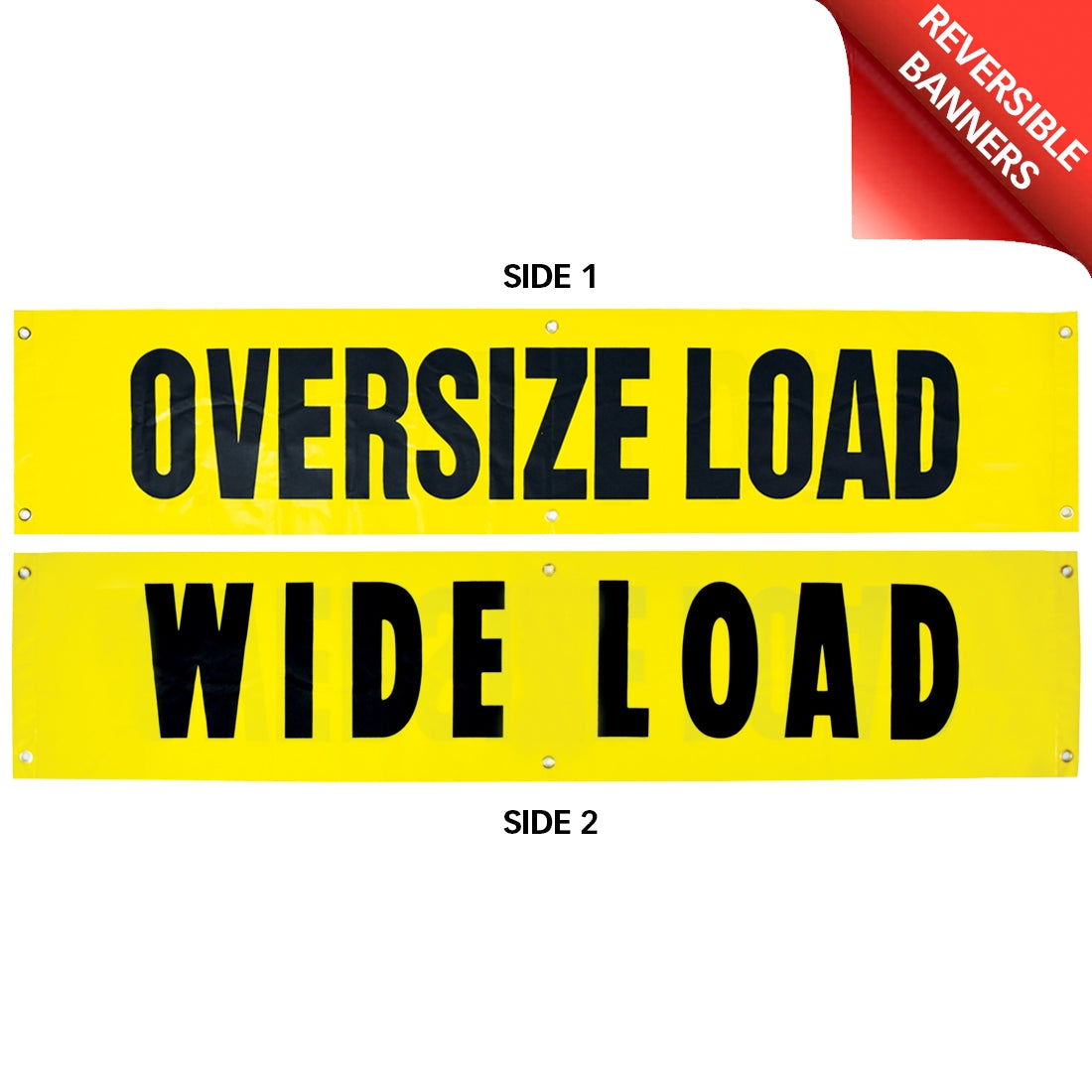 VULCAN Wide Load/Oversize Load Banner with Heavy Duty Brass Banner Grommets - Reversible - 18 Inch x 84 Inch - 4 Pack