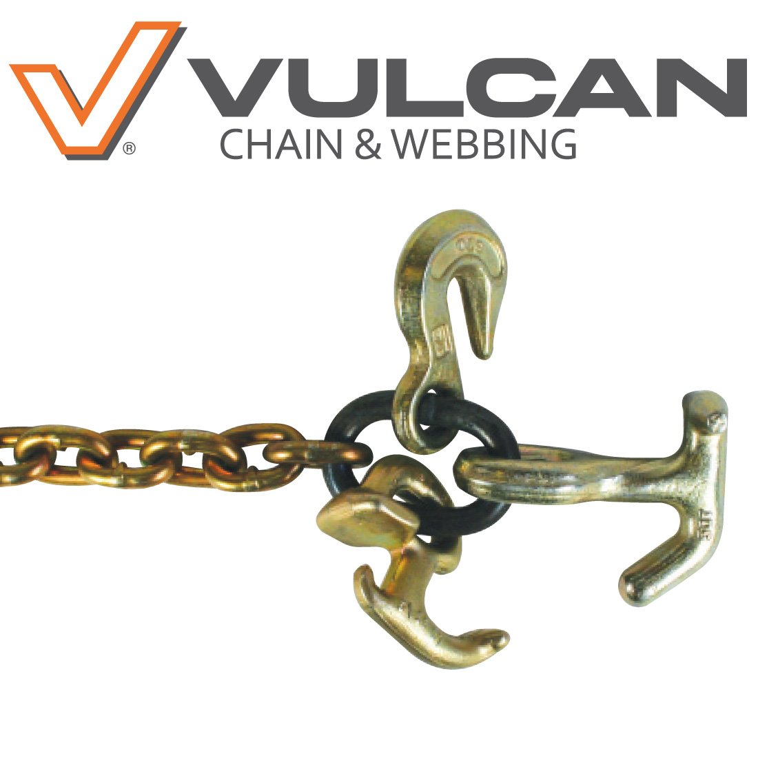 VULCAN Auto Hauling Chains with Grab Hook, R-Hook and Twisted T/J Combination Hook - Grade 70