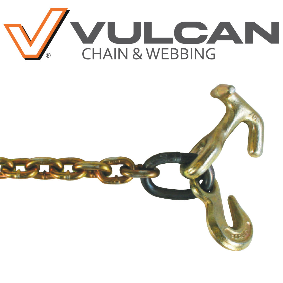 VULCAN Auto Hauling Chain - Grab Hook and Twisted T/J Combo Hook - Grade 70 - 5/16 Inch x 60 Inch - 4,700 Pound Safe Working Load