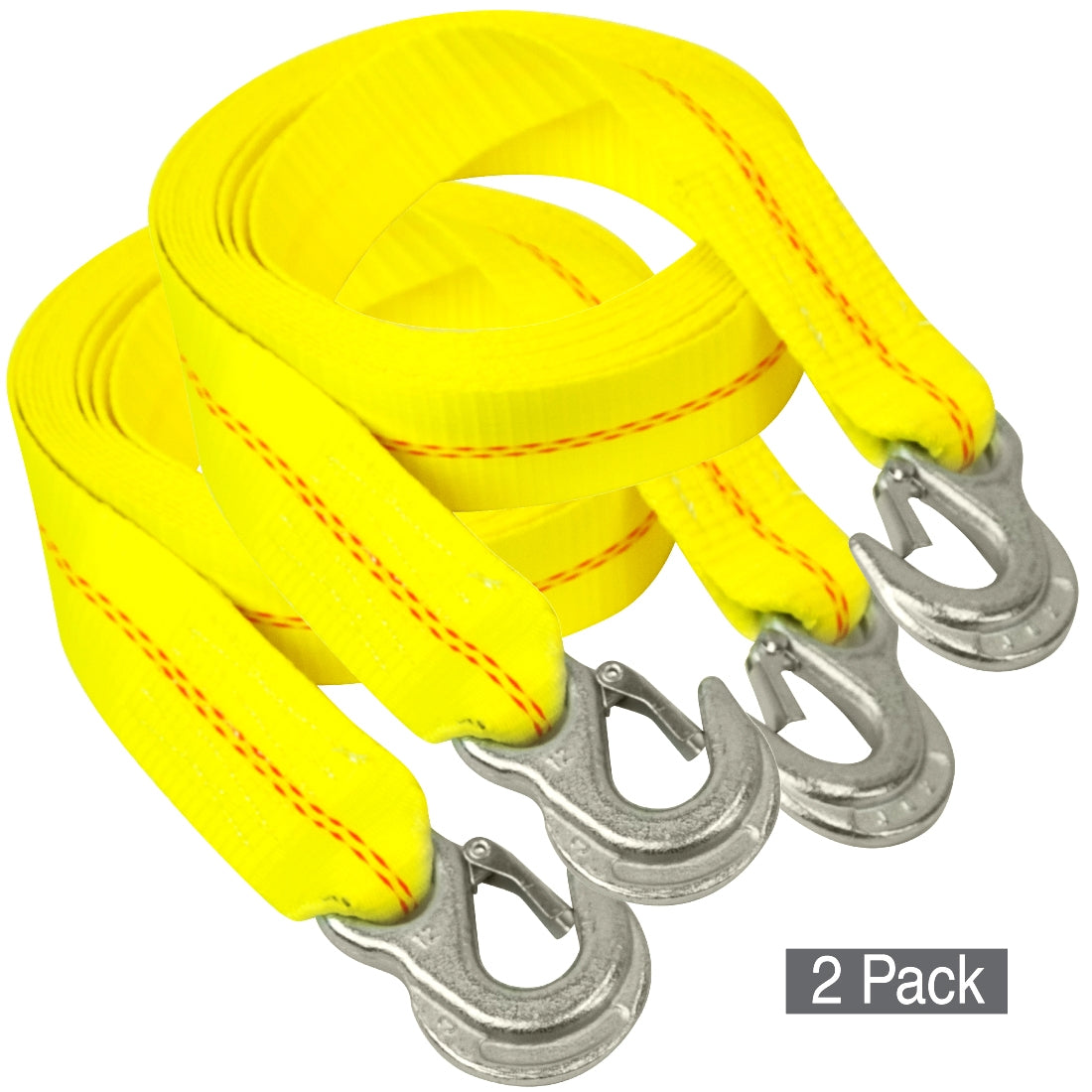 VULCAN Tow Strap with Snap Hooks - 2 Inch x 20 Foot - 2 Pack - 3,000 Pound Safe Working Load