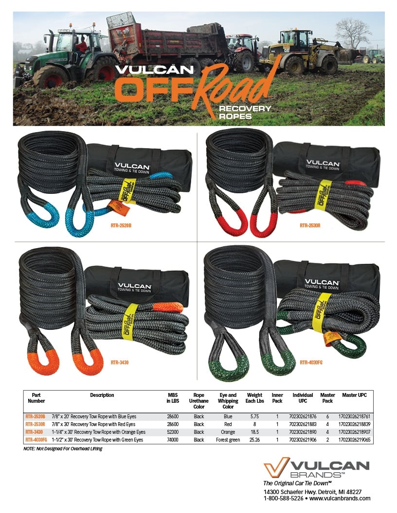 Vulcan Rope VULCAN Off-Road Recovery Rope - 1-1/2 Inch x 30 Foot - Green Eyes ...