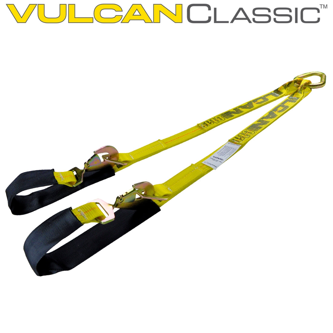 VULCAN Web Bridle with Latching Axle Strap Ends - 48 Inch - Classic Yellow - 3,300 Pound Safe Working Load