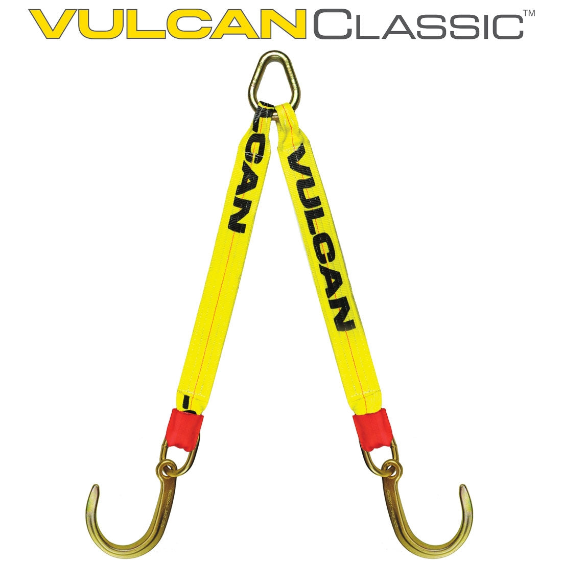 VULCAN Web Bridle with Forged 8 Inch J Hooks - 47 Inch - Classic Yellow - 4,700 Pound Safe Working Load