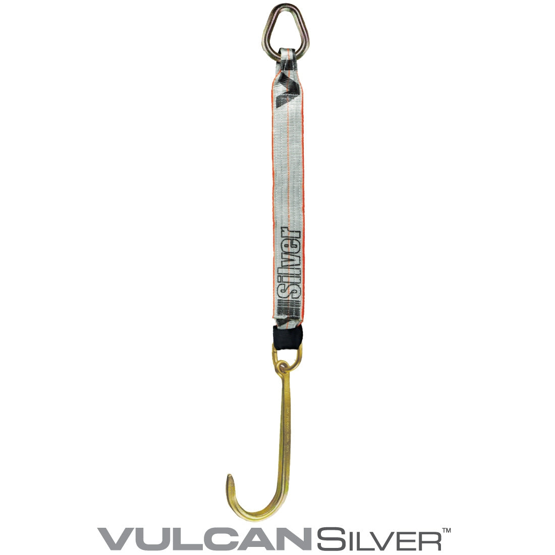 VULCAN Single Leg Web Strap with 15 Inch Forged J Hook - 47 Inch - Silver Series - 4,700 Pound Safe Working Load