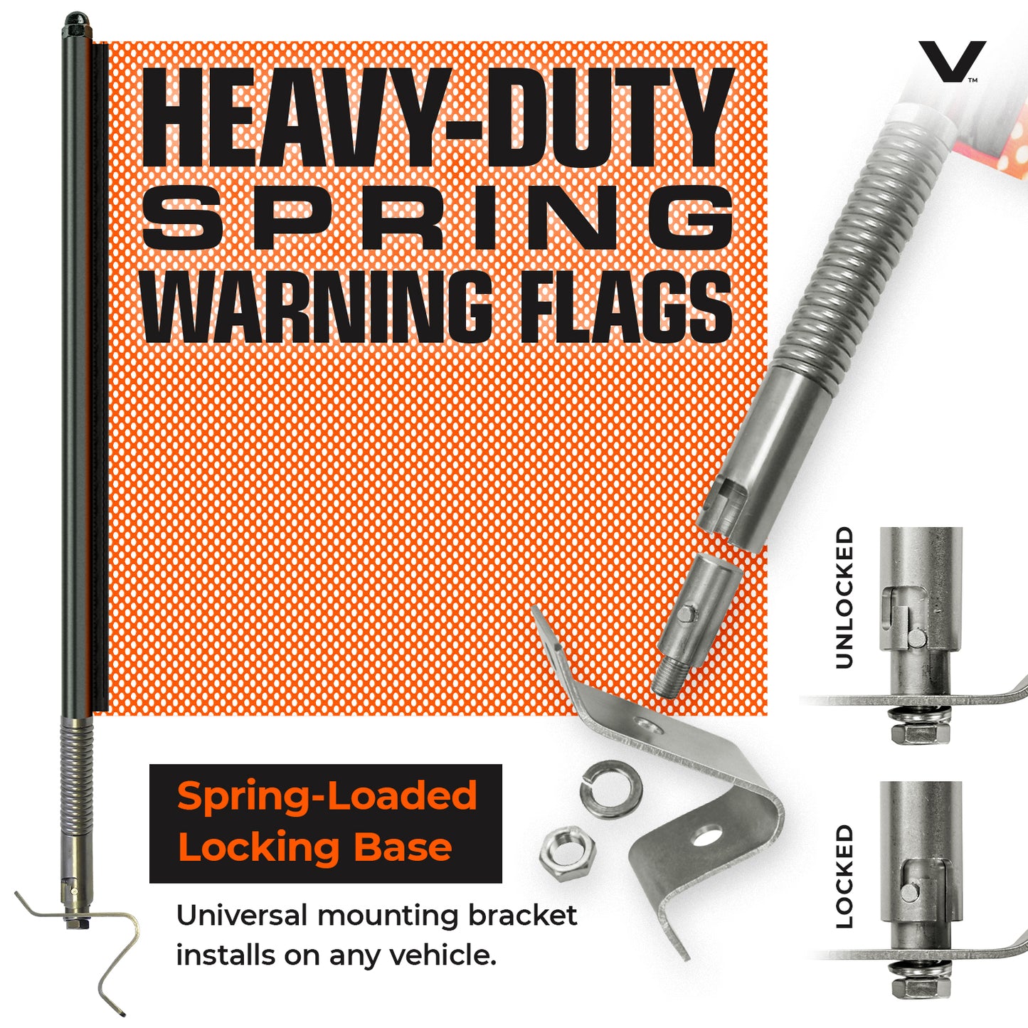 VULCAN Flags and Oversize Load Sign Kit - Includes 1 Aluminum Oversize Load Sign and 2 Heavy-Duty Spring Warning Flags