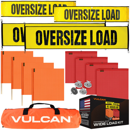 VULCAN Flags, Banners, and Magnets Kit - Includes 2 Stretch Cord Oversize Load Signs, 2 Grommet Oversize Load Signs, 8 Magnets, 4 Red Flags, and 4 Orange Flags