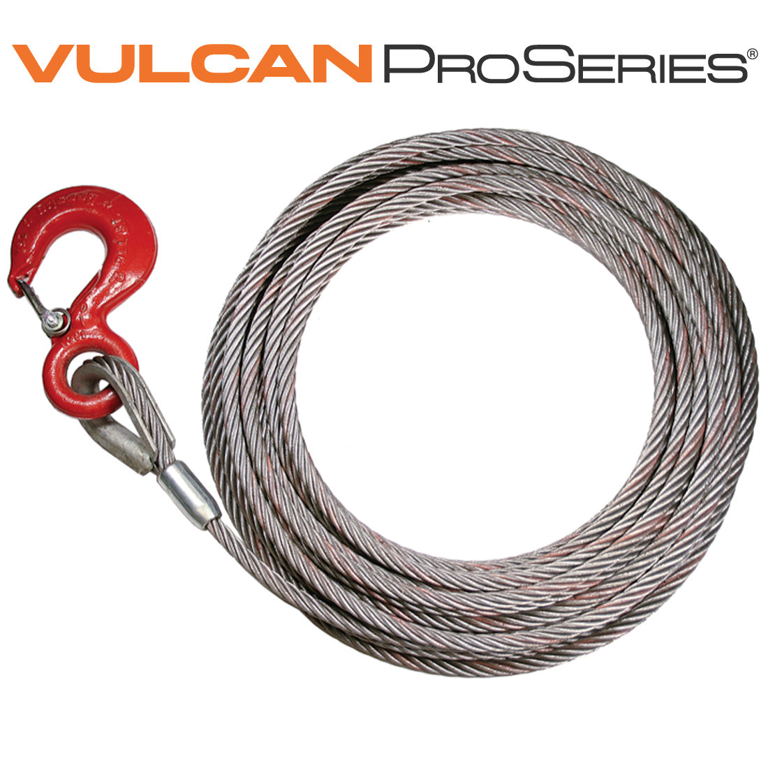 VULCAN Steel-Core Fixed Hook Winch Cable - 3/8 Inch x 75 Foot - PROSeries