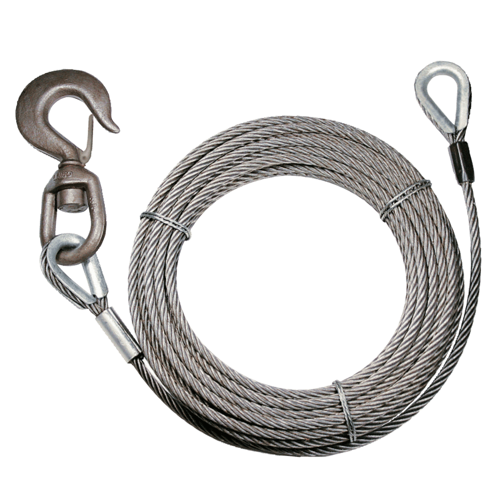 VULCAN Extension Winch Cable - Swivel Hook & Eye - Fiber Core - 3/8 Inch x 50 Foot - 12,000 Pound Minimum Breaking Strength