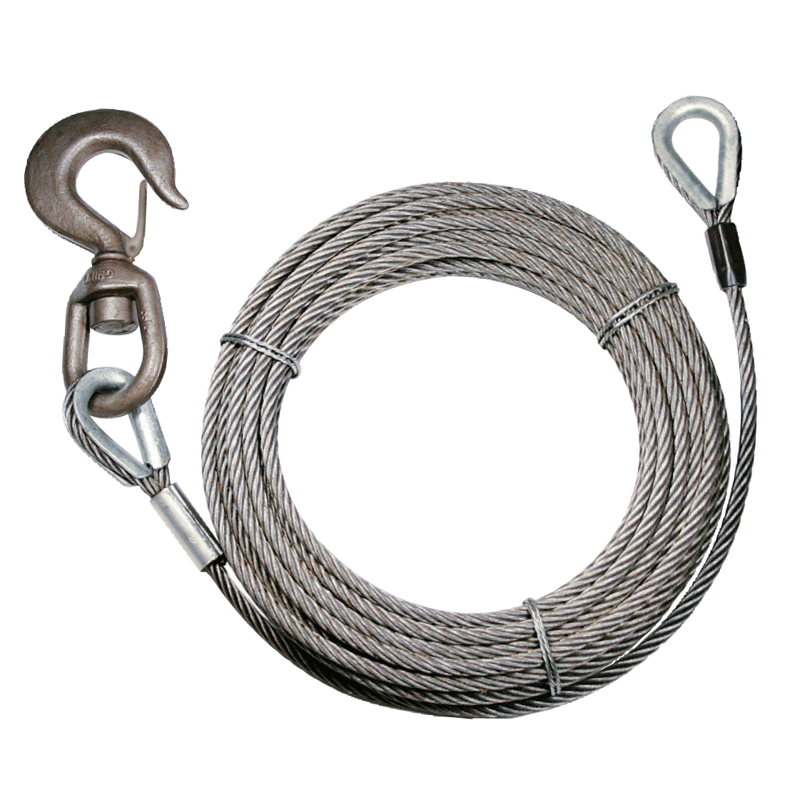 VULCAN Extension Winch Cable - Swivel Hook and Eye - Fiber Core - 3/8 Inch x 75 Foot - 12,000 Lbs. Minimum Breaking Strength