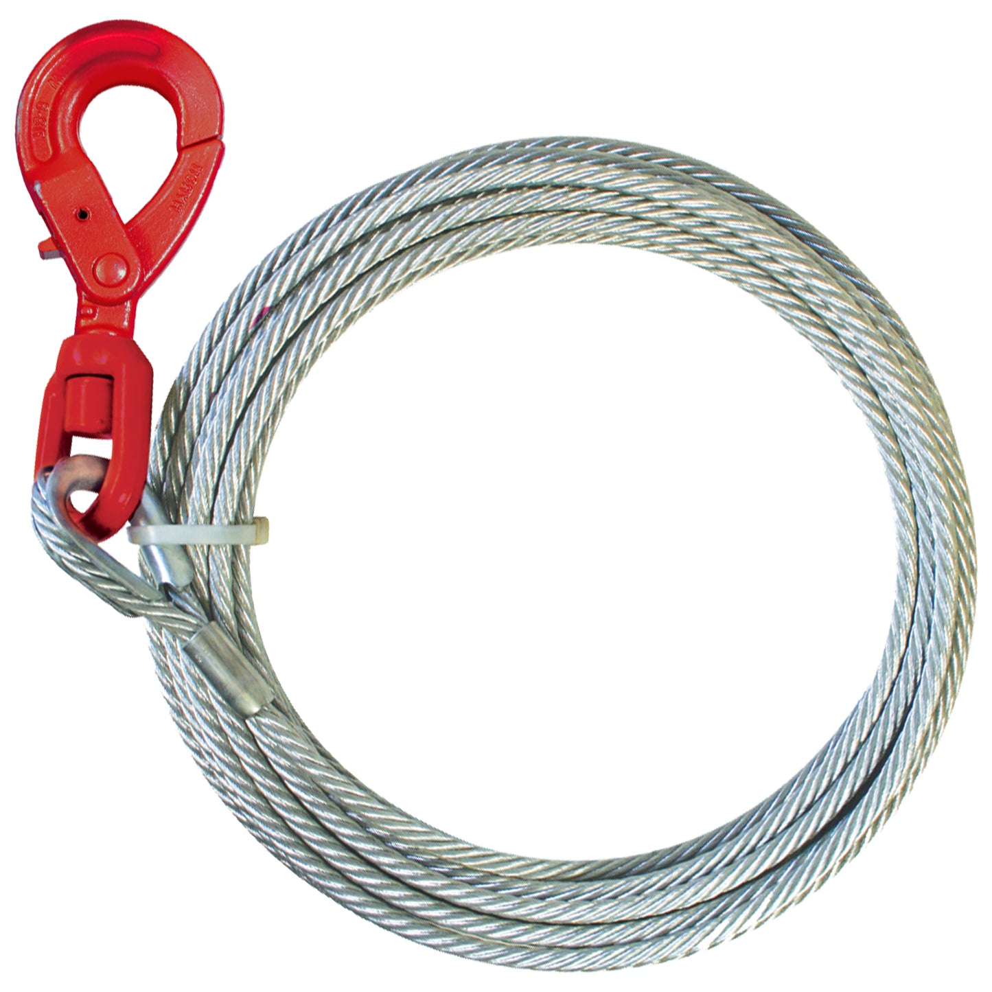 VULCAN Winch Cable - Self-Locking Swivel Hook - Galvanized Steel Core - 3/8 Inch x 100 Foot - 14,000 Pounds Minimum Breaking Strength