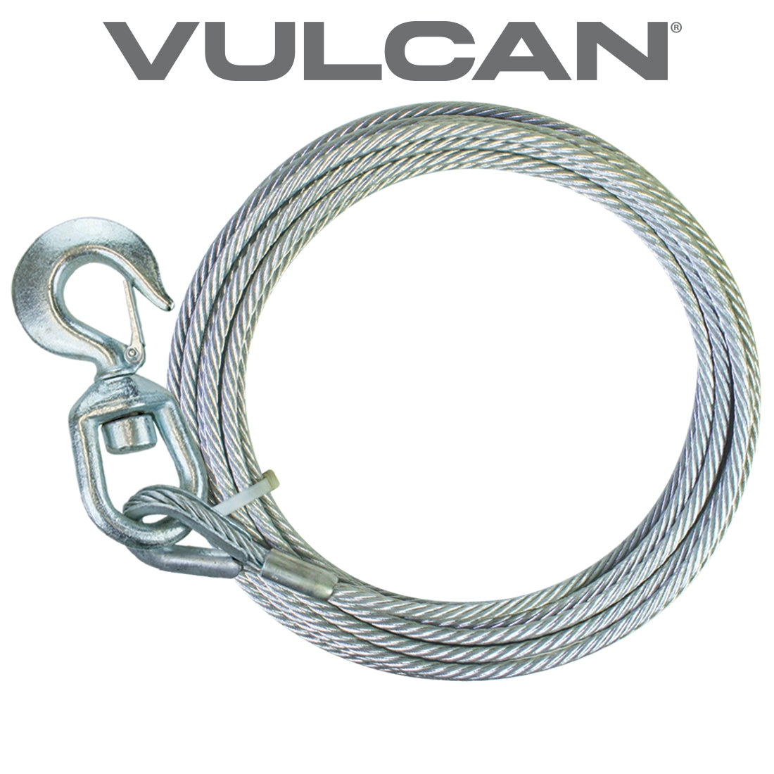 VULCAN Winch Cable with Swivel Hook - Steel Core - 3/8 Inch x 75 Foot - 14,000 Lbs. Minimum Breaking Strength