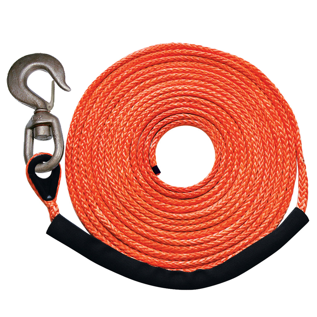 VULCAN Dyneema Synthetic Rope Winch Line - Swivel Hook - 3/8 Inch x 35 Foot - Orange - 16,400 Pound MBS - 4,100 Pound Safe Working Load