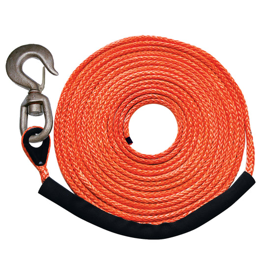 VULCAN Dyneema Synthetic Rope Winch Line - Swivel Hook - 3/8 Inch x 75 Foot - Orange - 16,400 Pound MBS - 4,100 Pound Safe Working Load