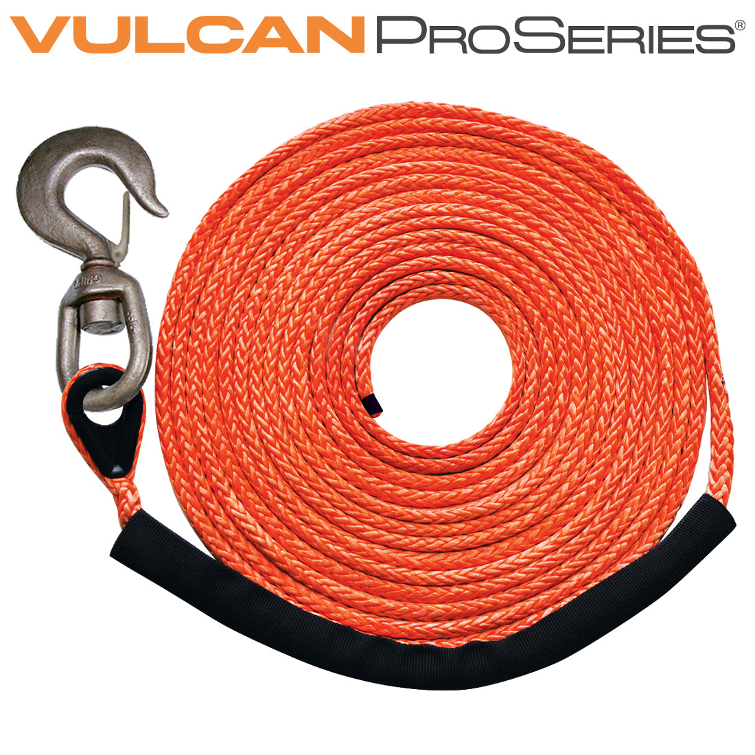 VULCAN Dyneema Synthetic Rope Winch Line - Swivel Hook - 3/8 Inch x 35 Foot - Orange - 16,400 Pound MBS - 4,100 Pound Safe Working Load