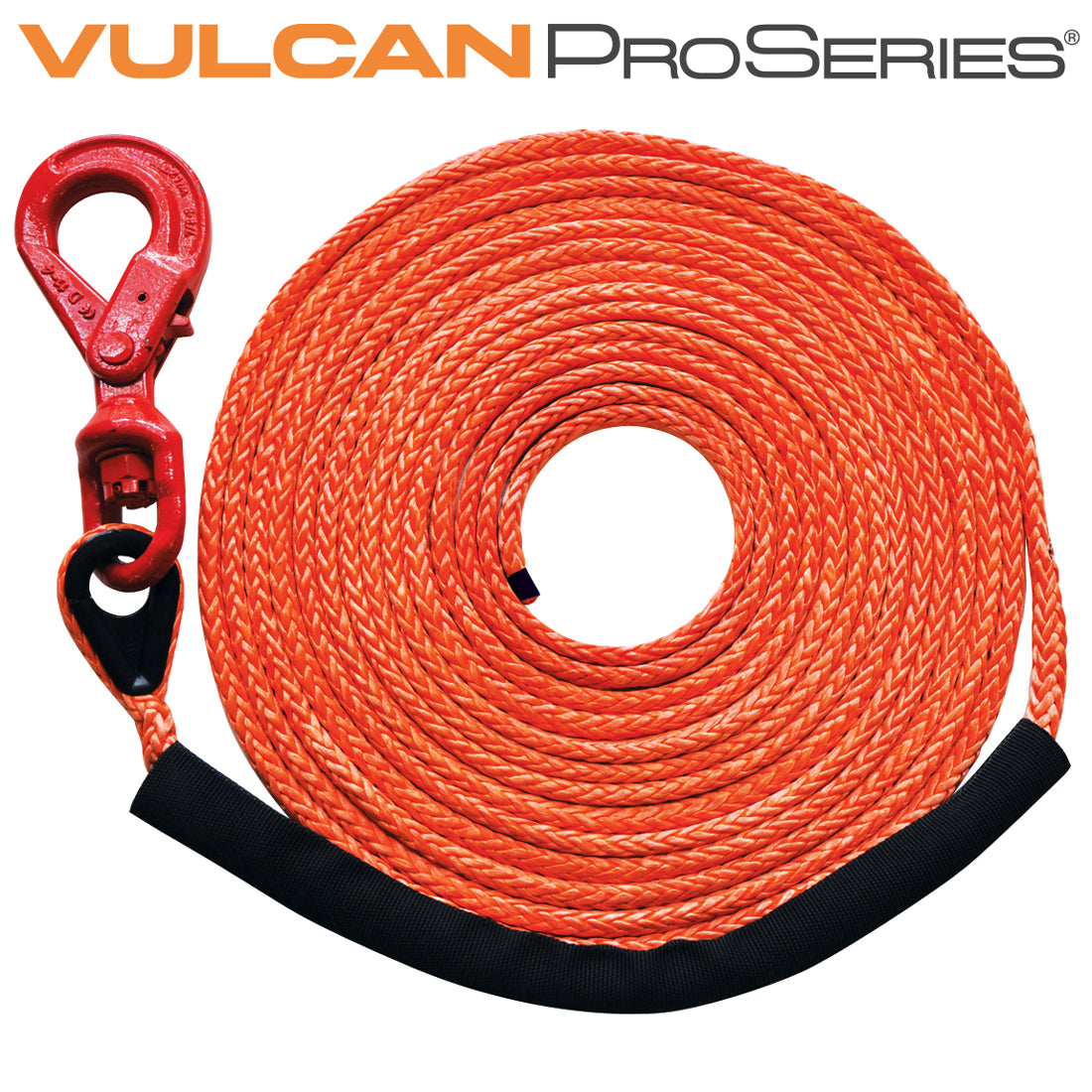 VULCAN Dyneema Synthetic Rope Winch Line - Locking Swivel Hook - 3/8 Inch x 50 Foot - Orange - 16,400 Pound MBS - 4,100 Pound Safe Working Load