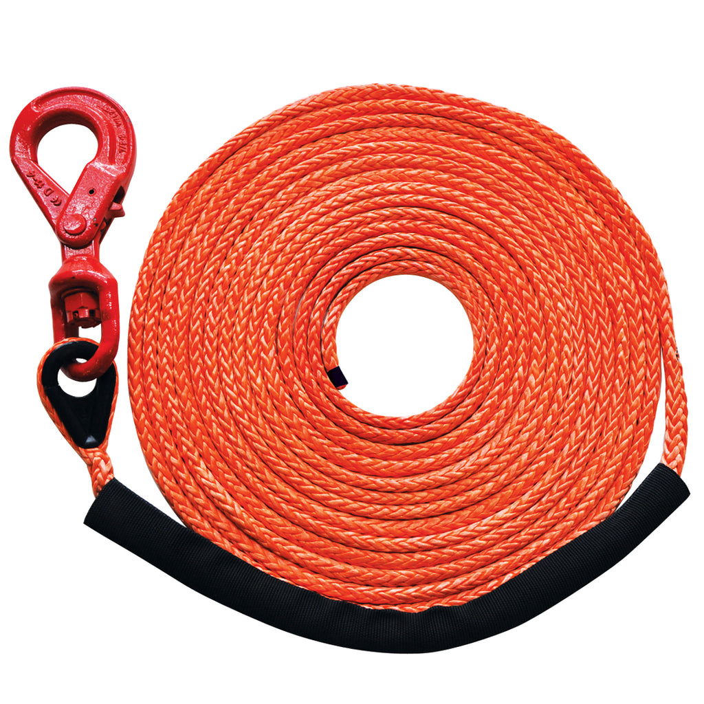 VULCAN Dyneema Synthetic Rope Winch Line - Locking Swivel Hook - 3/8 Inch x 75 Foot - Orange - 16,400 Pound MBS - 4,100 Pound Safe Working Load