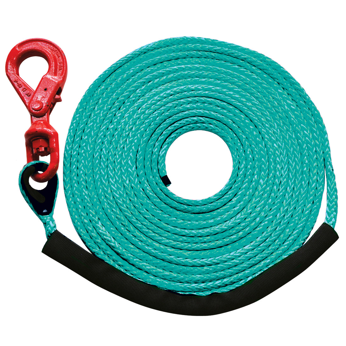 VULCAN Dyneema Synthetic Rope Winch Line - Locking Swivel Hook - 1/2 Inch x 50 Foot - Green - 30,400 Pound MBS - 7,600 Pound Safe Working Load