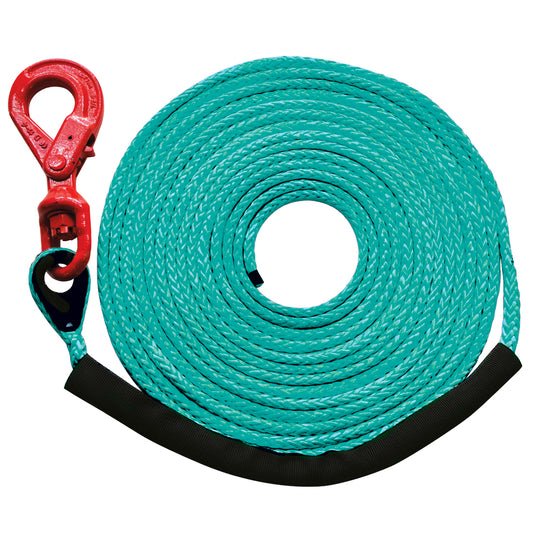 VULCAN Dyneema Synthetic Rope Winch Line - Locking Swivel Hook - 1/2 Inch x 100 Foot - Green - 30,400 Pound MBS - 7,600 Pound Safe Working Load