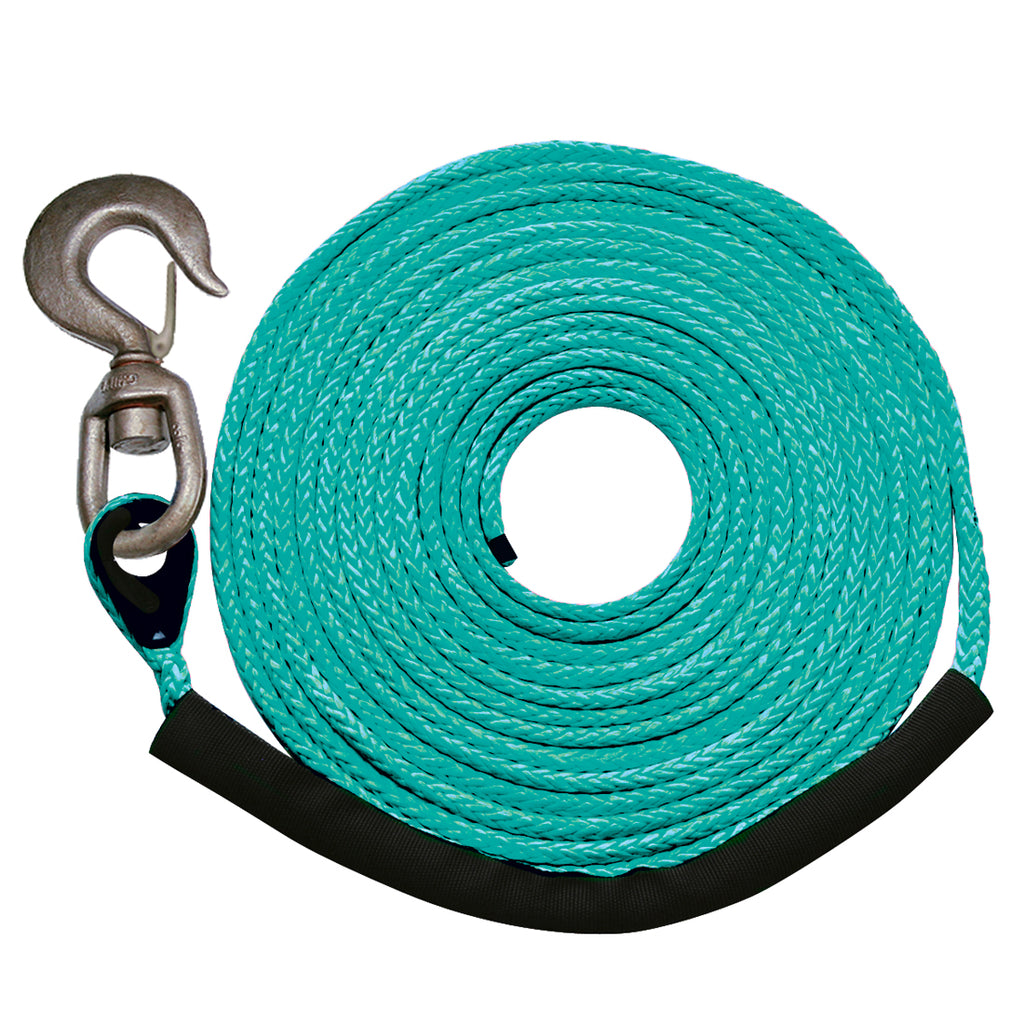 VULCAN Dyneema Synthetic Rope Winch Line - Swivel Hook - 1/2 Inch x 50 Foot - Green - 30,400 Pound MBS - 7,600 Pound Safe Working Load