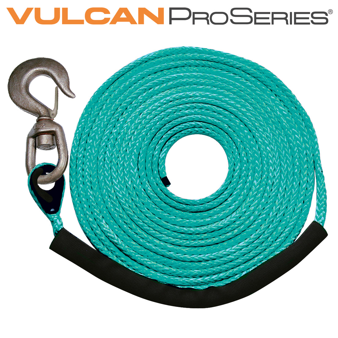 VULCAN Dyneema Synthetic Rope Winch Line - Swivel Hook - 1/2 Inch x 50 Foot - Green - 30,400 Pound MBS - 7,600 Pound Safe Working Load